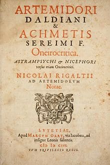 Kaz Psychic - History of Oneiromancy - Dream analysis - Artemidori Daldiani Oneirocritica